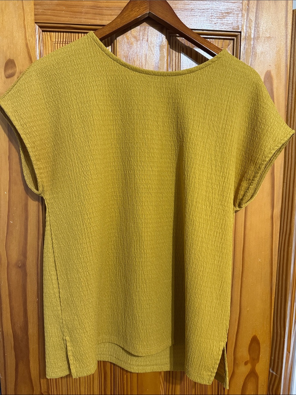 Anne Klein Textured Short-Sleeve Dress Shirt in Mustard Yellow